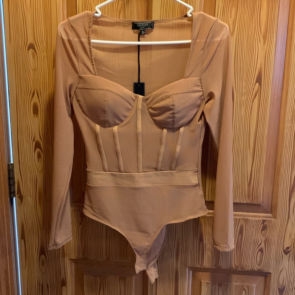 Sheer seduction solid mesh bodysuit, mocha, S, NWT